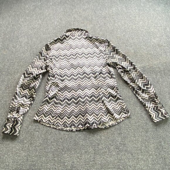 Ann Taylor‎ Shirt Women's 10 Black White Zigzag Button-Down Blouse Silky Office - Picture 6 of 11